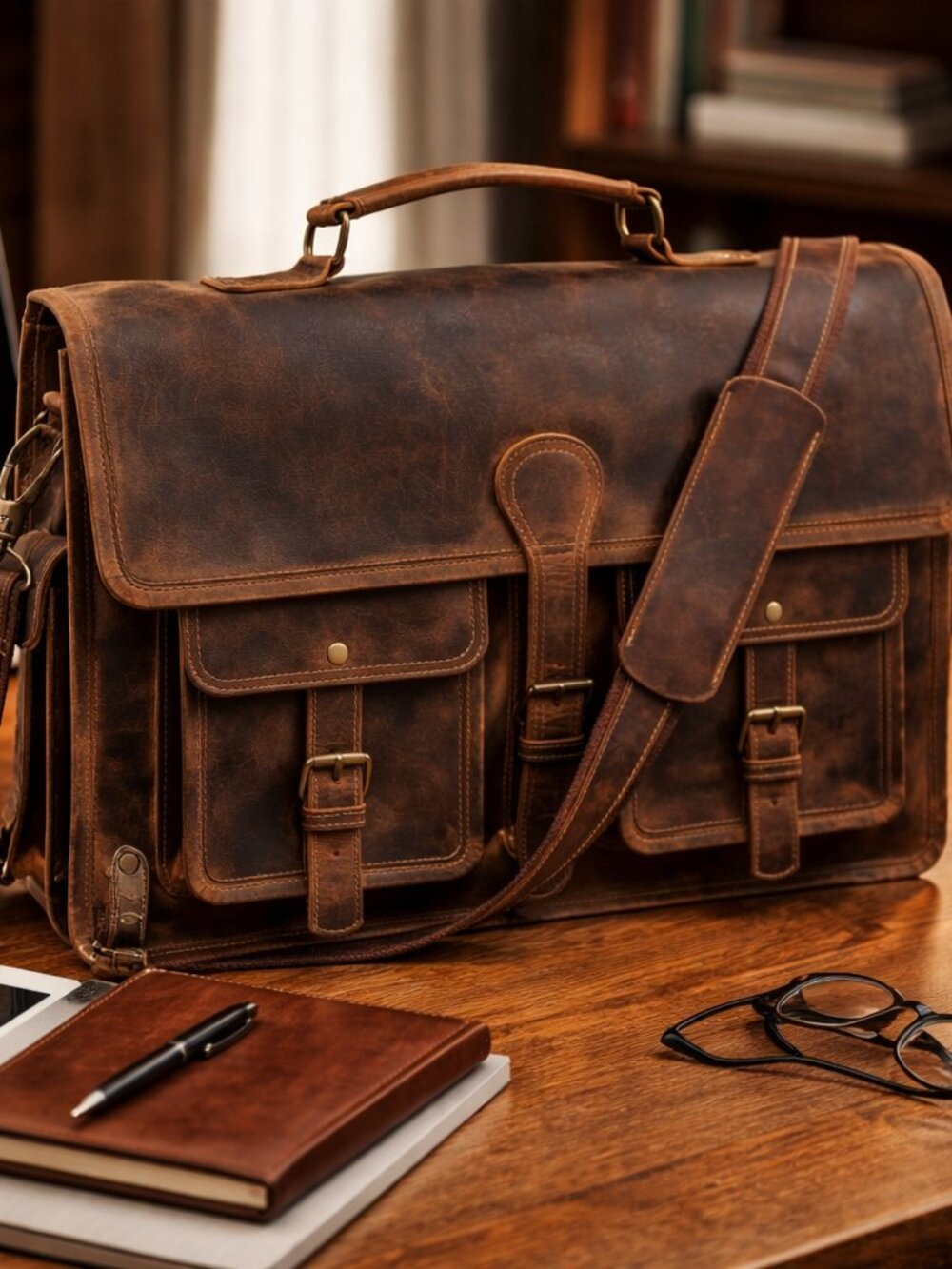 Genuine Leather Duffle Bag 18 Inch Laptop Bag Travel Bag Gift for Men and Women